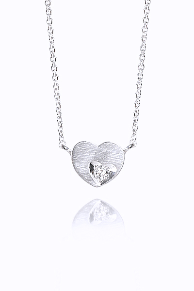 H&E《輕系列》Lite Heart Necklace 單鑽霧面心型墜鍊